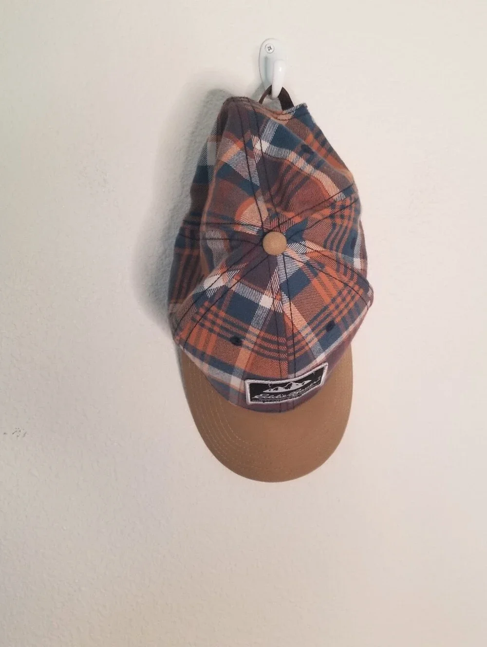 Eddie Bauer 100% Cotton Plaid Flannel Cap Hat Adjustable Strap For Size Blue Brn